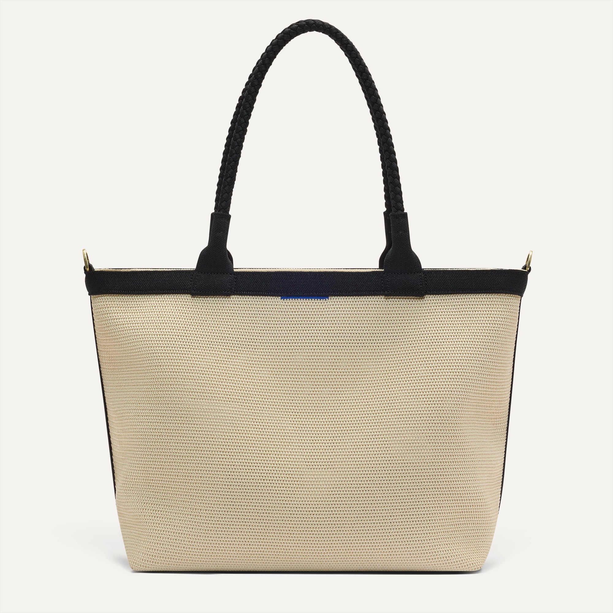 The Lightweight Zip Tote - Black and White Raffia-Knit